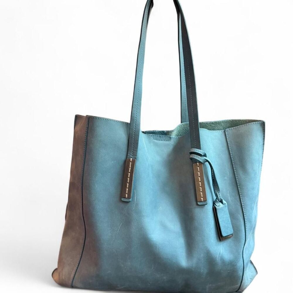 Joy Gryson Dylan Blue Suede Leather Shopper Tote Large Shoulder Bag 18x14x3